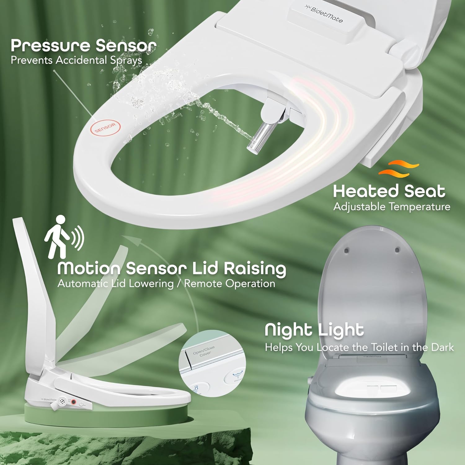 BidetMate 3500 Series Electric Bidet with Dryer, Heated Smart Toilet Seat with Automatic Opening and Closing Lid & Seat, Unlimited Heated Water, Remote, Warm Air Dryer, and Self-Cleaning - Elongated