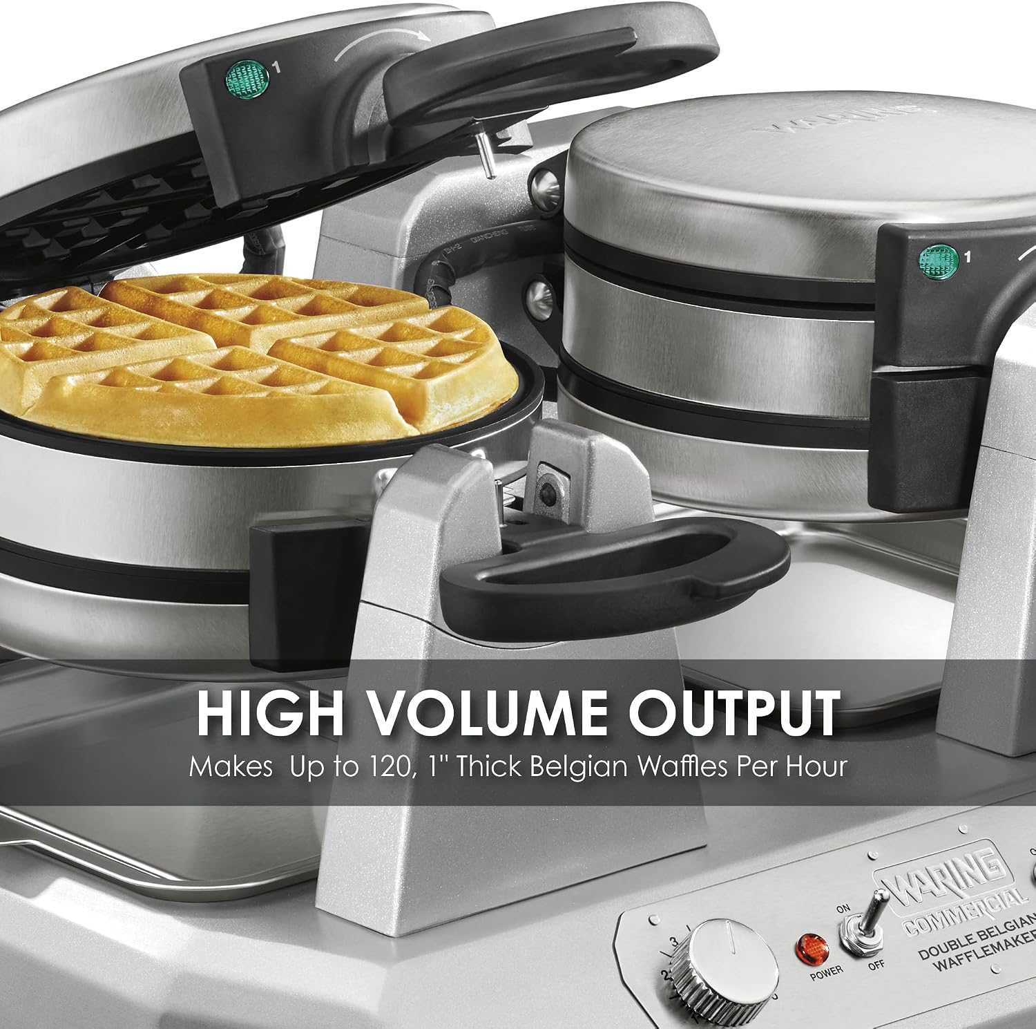Waring Commercial Belgian Waffle Maker, 120 Waffles Per Hour, Side-by-Side Vertical Design, Rotary Feature for Even Baking, Triple-Coated Nonstick Plates, NSF Certified, WW300BX