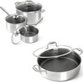 MICHELANGELO 6 Pcs Tri-ply Stainless Steel Pot Set, 2QT & 3QT & 8QT Pot with Lids,Tri-ply Stainless Steel Saute Pan 6 Quart, Deep Frying Pan with Lid