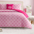 Juicy Couture Plush Reversible Trellis Link 4-Piece King Comforter Set with Decorative Pillow, Pink