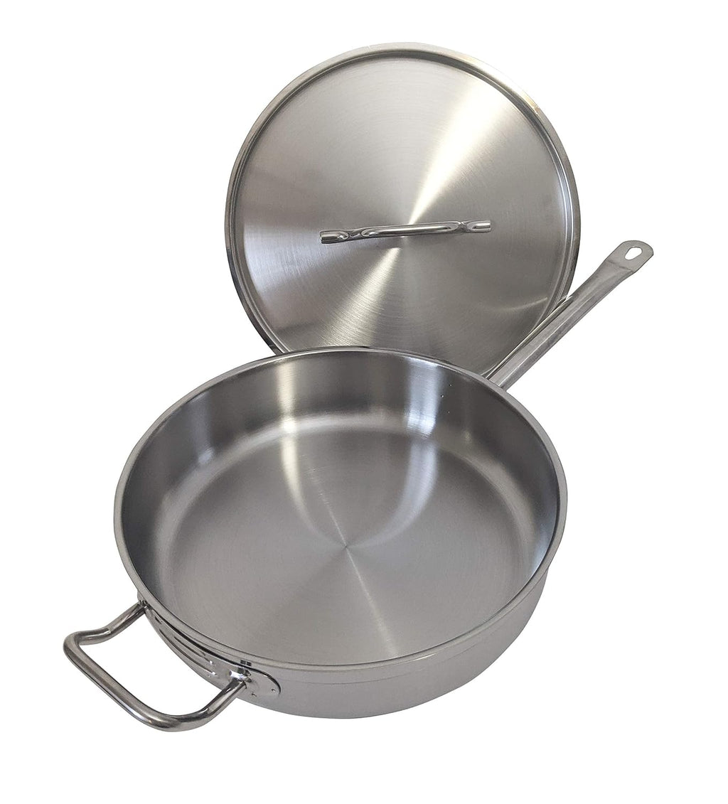 Update International (SSAU-7) 14' Induction Ready Stainless Steel Saute Pan w/Cover, Silver, 7 quarts