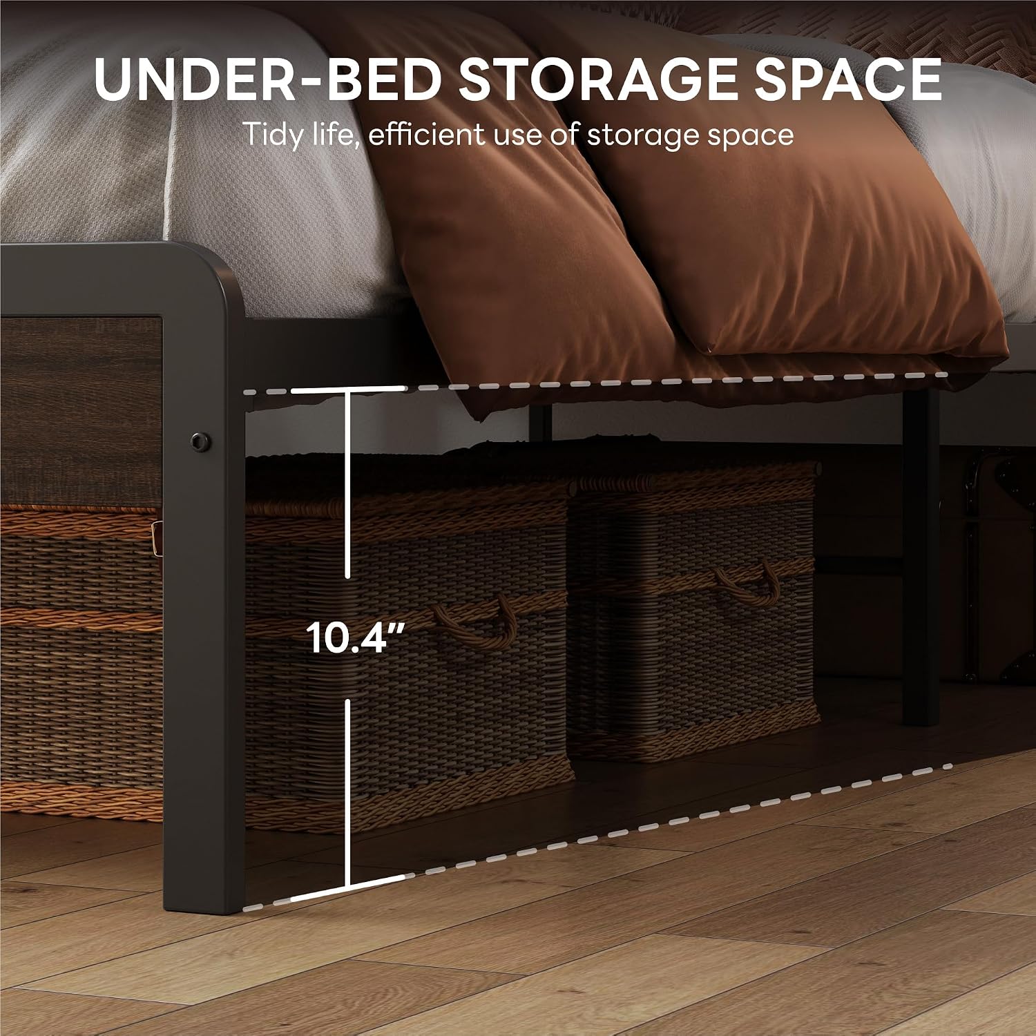LIKIMIO Queen Bed Frame with Headboard, Dark Wood Camas Queen with Strong Supports, Sturdy, Noise-Free, No Box Spring Needed, Dark Brown