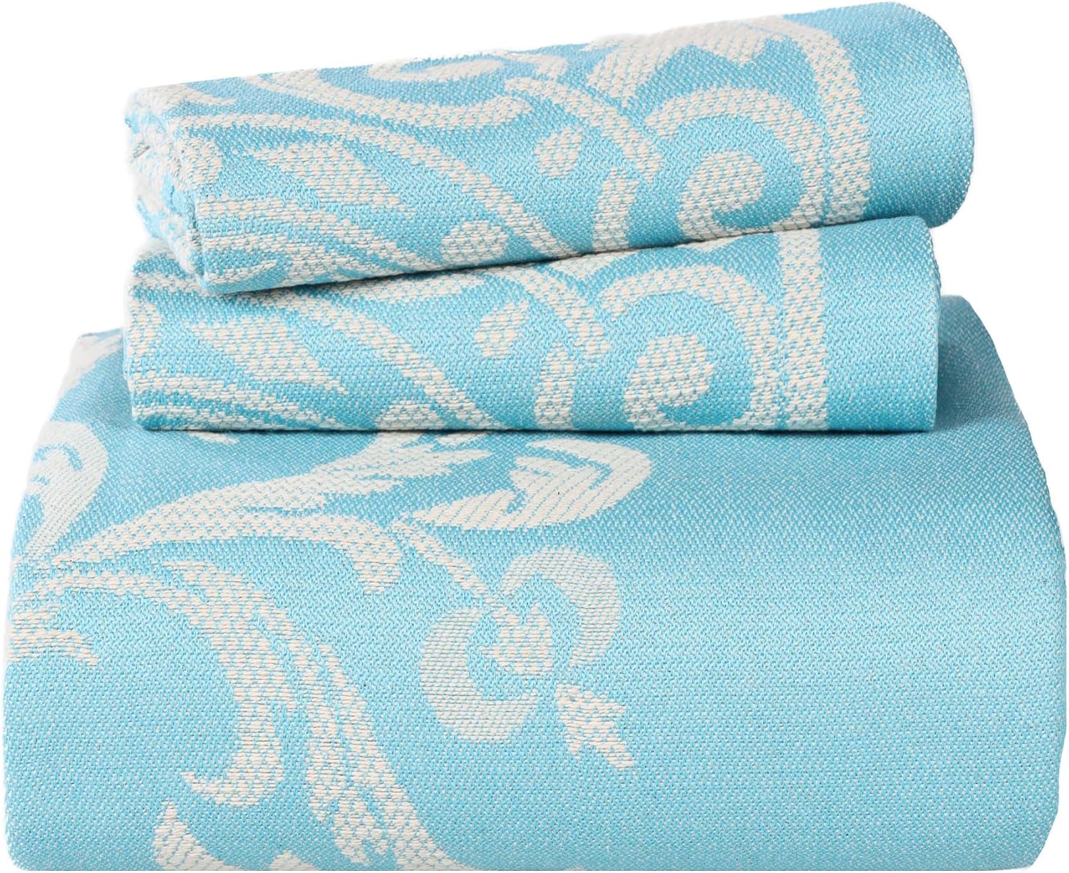 Superior Cotton Blend 3-Piece Bedspread Set, Tailored Bedspread Drape, 2 Matching Pillow Shams, Lightweight Blanket, Jacquard Traditional Medallion Bedding Decor, Adalie Collection, King, Aqua