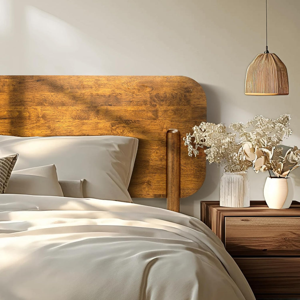 Acacia Frida Queen Bed Frame with Headboard Solid Wood Platform Bed, Tall Headboard Natural Wood Bed Compatible with All Mattress Types, No Box Spring Needed Quick & Easy Assembly, Caramel