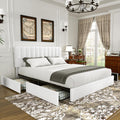 VECELO Full Size Upholstered Bed Frame with 4 Drawers and Headboard, Velvet Platform Storage Bedframe, Wooden Slats Support, No Box Spring Needed,White