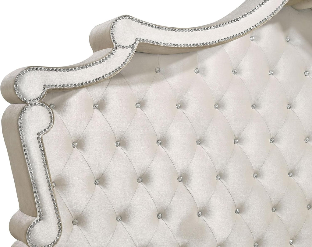Coaster Home Furnishings Antonella Modern Classic 5-Piece Bedroom Set Velvet Upholstered Eastern King Size Panel Bed Frame 79-inch Headboard Ivory and Camel 223521KE-S5
