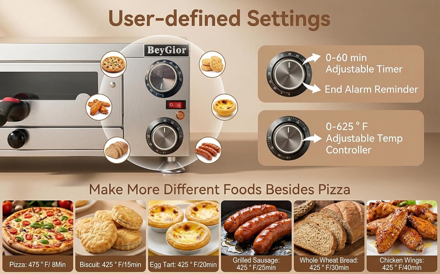 Electric Pizza Oven Indoor,12 inch Countertop Pizza Maker with Viewing Window,Stainless Steel Commercial Pizza Oven, Removable Handle,Dual Baking Trays and Oven Mitts