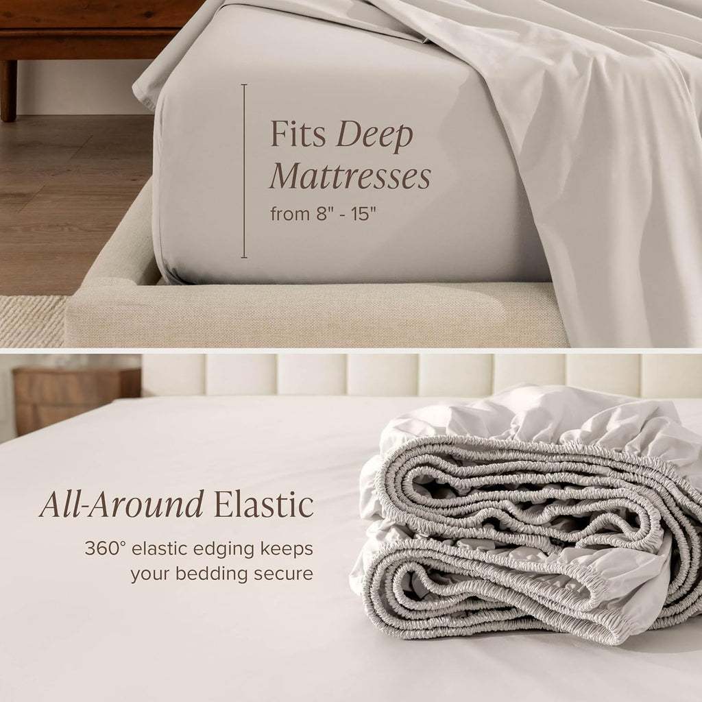 Bare Home 100% Organic Cotton Split King Sheet Set - Crisp Percale Weave - Lightweight & Breathable - Bedding Sheets & Pillowcases (Split King, French Beige)