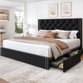 LARMACE Full Size Bed Frame with 4 Storage Drawers and Tufted Headboard Upholstered Platform Bed Frame with Heavy Duty Wood Slats, No Box Spring Needed, Easy Assembly,Black