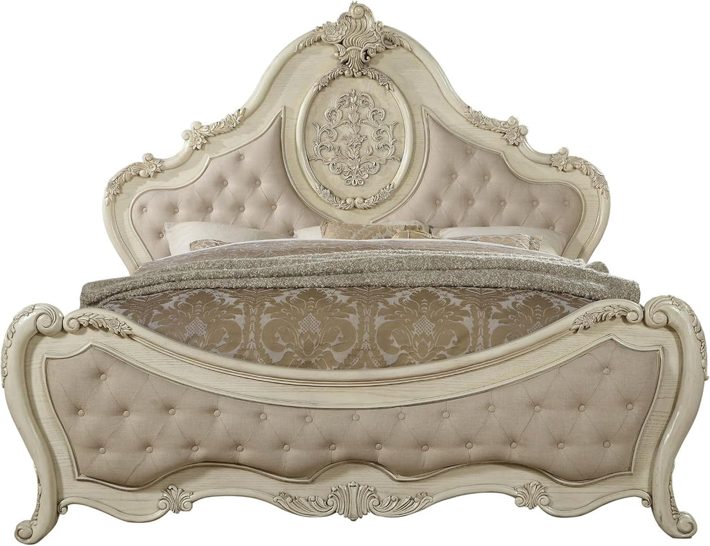 ACME Furniture Ragenardus Bed, Eastern King, Fabric/Antique White