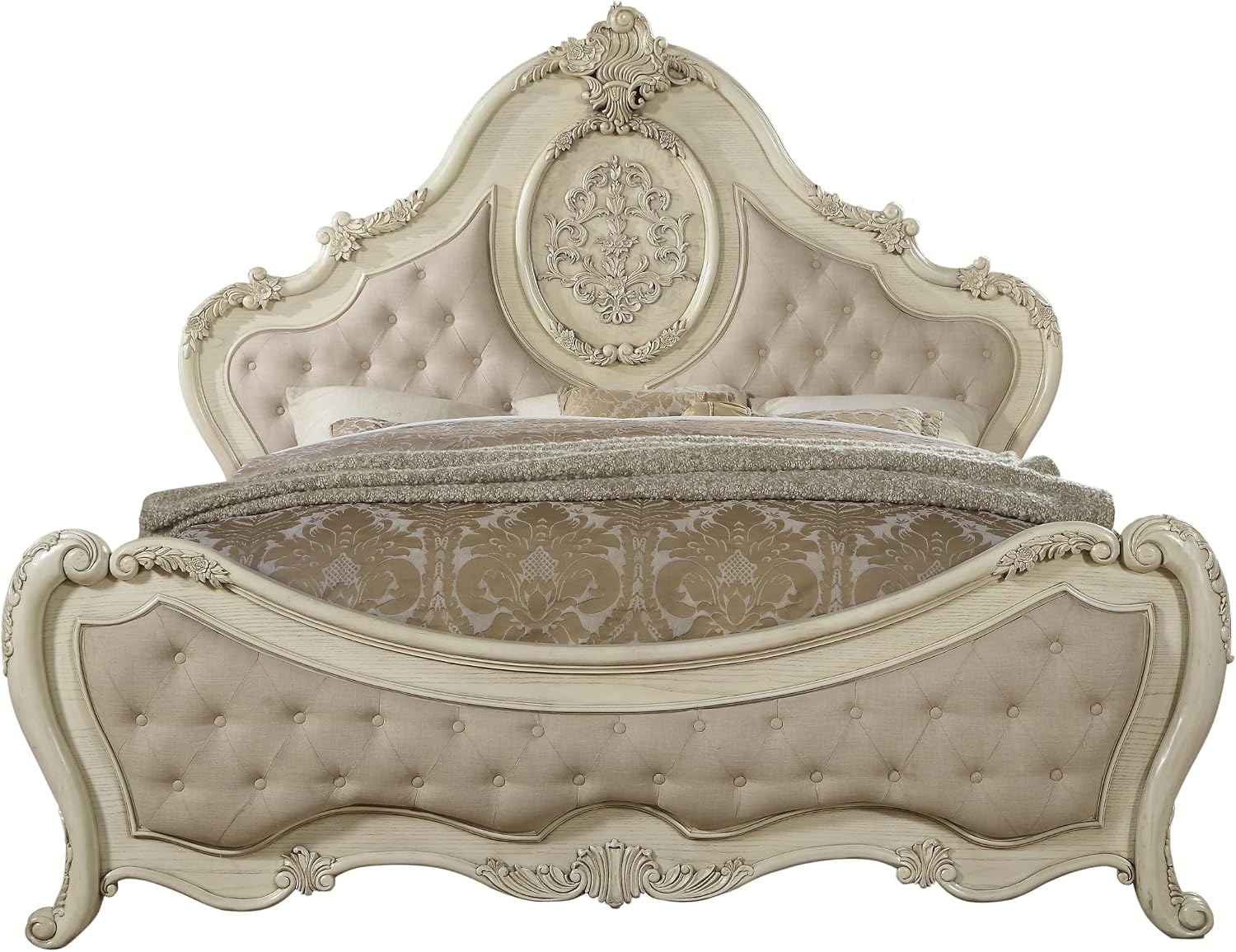 ACME Furniture Ragenardus Bed, Eastern King, Fabric/Antique White
