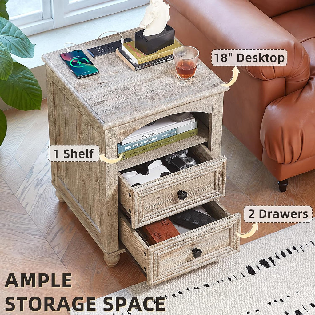 Farmhouse Dressers & Night Stand Set of 4, Wood 54' Wide Dresser & 43.5'Tall Chest of Drawers, 18' with Charging Station Nightstand Set of 2, Bedroom Furniture Dresser Set for Home Living Room Hallway