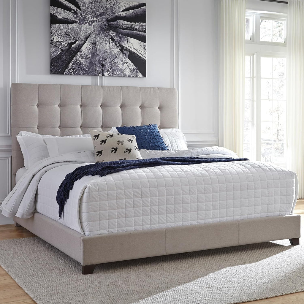 Signature Design by Ashley Dolante Modern Farmhouse Button-Tufted Upholstered Platform Bed, King, Beige