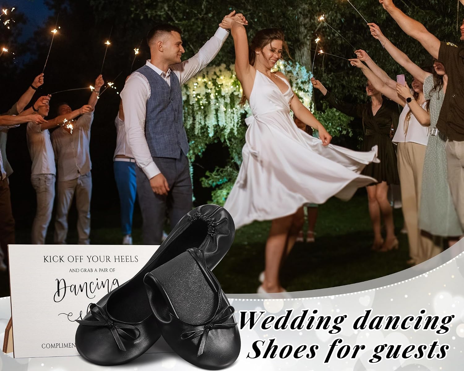 Jecery Foldable Ballet Flat for Wedding Guests Bulk Women Ballerina Dancing Slippers Party Sign Portable Travel Purse Shoes for Bridesmaid Flats Women Wedding Slippers Gift