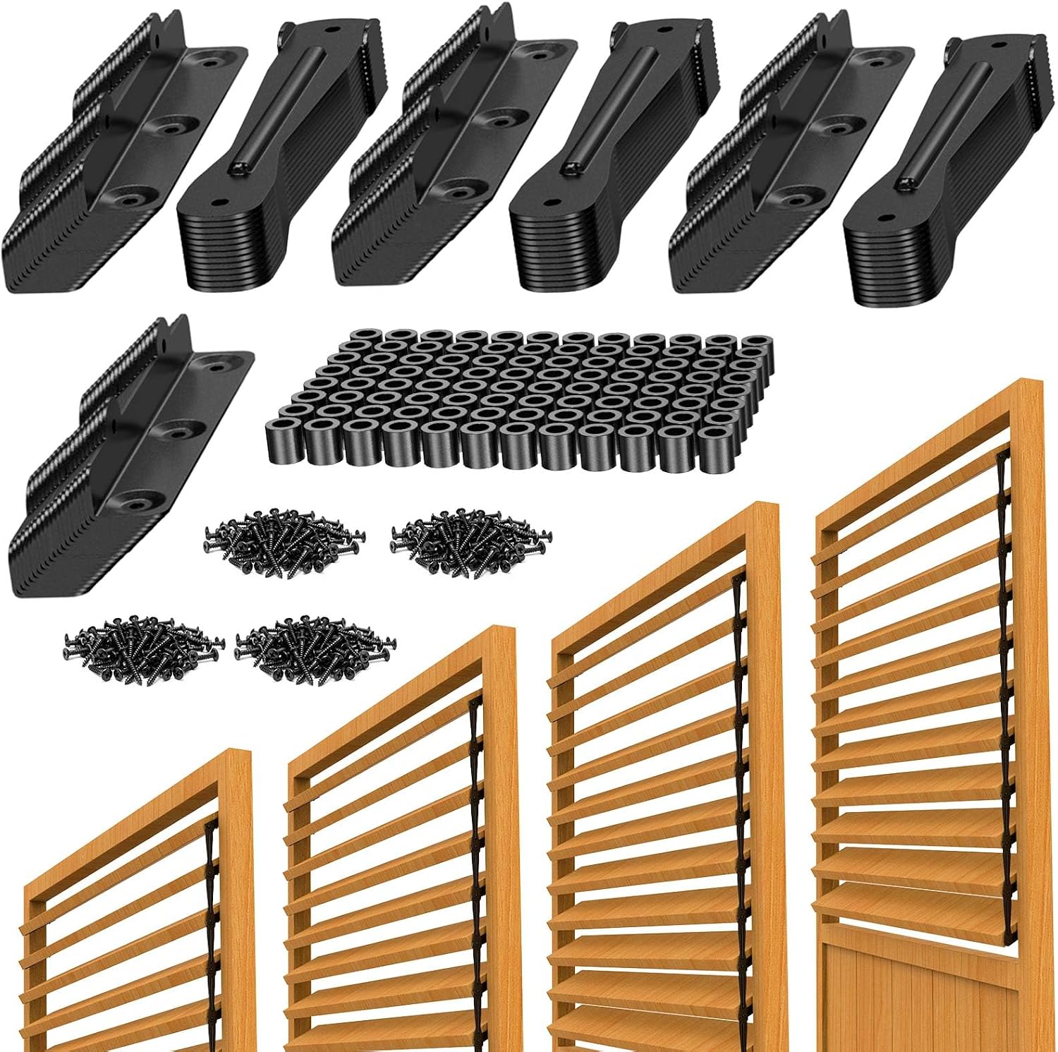 Louver Bracket Kit - Deck Sunblind System Brackets,Louver Hardware Kit,Holds up to 11 Boards(48'), for DIY Fence, Window Shutters, Garden, Patio, Indoor & Outdoor Use (4 Set Louver Kit)