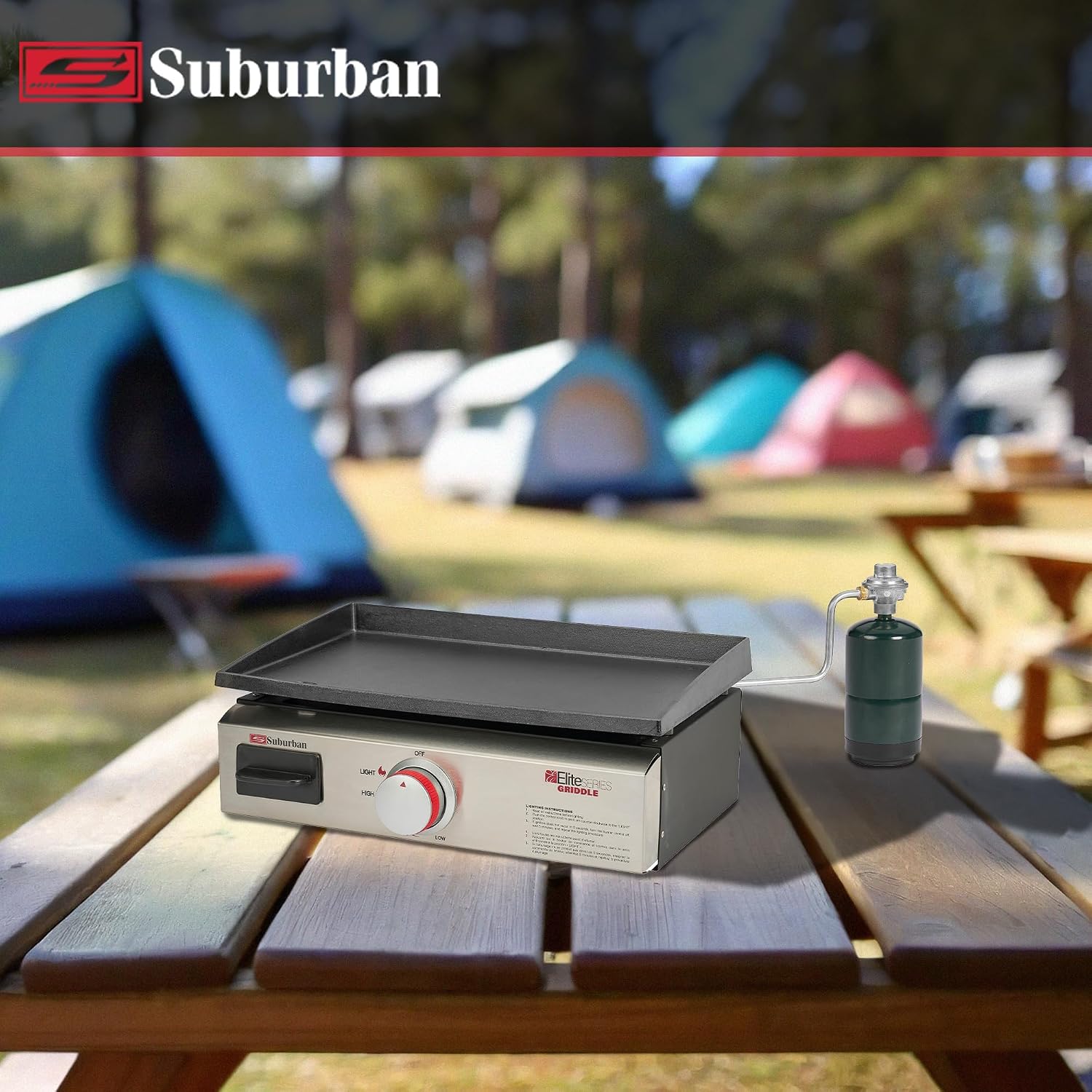 Suburban Signature 18' RV Griddle with Quick Connect and 1 lb. Bottle Adapter - Compact Stowable Design, 20% Hotter Than Comparable Units, CSA Certified for RV Outdoor Use (4062A)