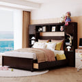 Harper & Bright Designs Full Size Platform Bed Frame with Bookcase Headboard and Drawers, Solid Wood Bed Frame with All-in-One Cabinet and Shelf for Saving Space, Espresso
