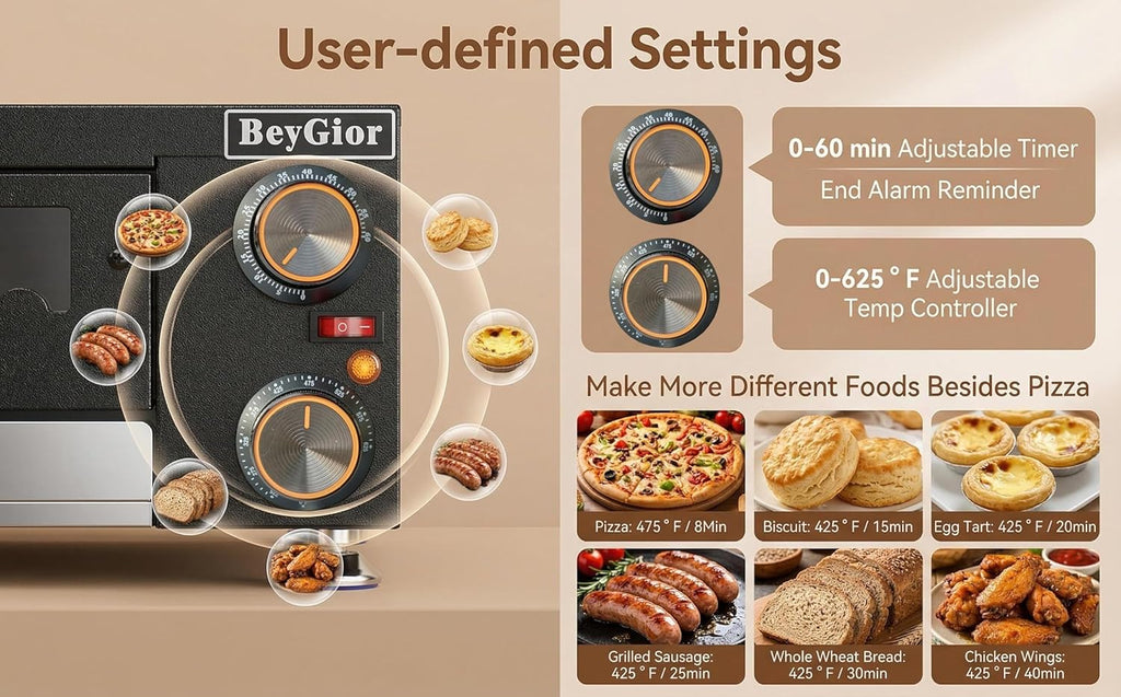 Electric Pizza Oven Indoor,12 inch Countertop Pizza Maker with Viewing Window,Stainless Steel Commercial Pizza Oven, Removable Handle,Dual Baking Trays and Oven Mitts