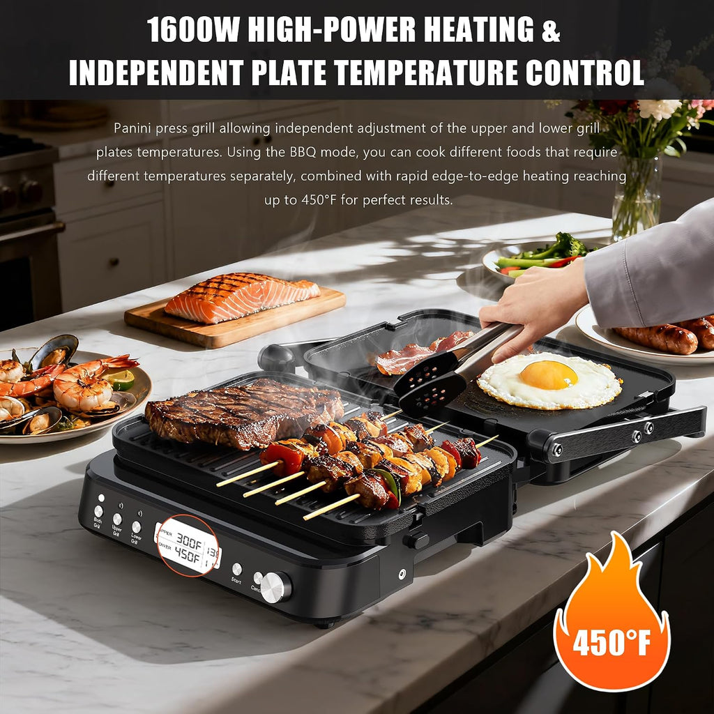Sous Vide Cooker WiFi & 5 in 1 Smokeless Indoor Grill & Griddle with Meat Thermometer, PFAS Free Ceramic Nonstick