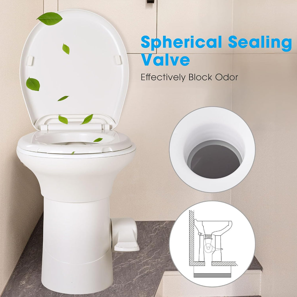 Yescom RV Toilet with Bidet Spray Porcelain Enamel Elongated Gravity Flush Foot Pedal Toilet for Motorhome Caravan Travel Tailer 20' Seating Height Portable Restroom Toilet Fits for Marine