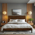 Acacia Serenity Queen Bed Frame with Headboard Natural Wood Bed, Scandinavian Signature High Headboard Compatible with All Mattress Types, 30 Mins Assembly Wood Slats Support Bedroom Furniture, Walnut