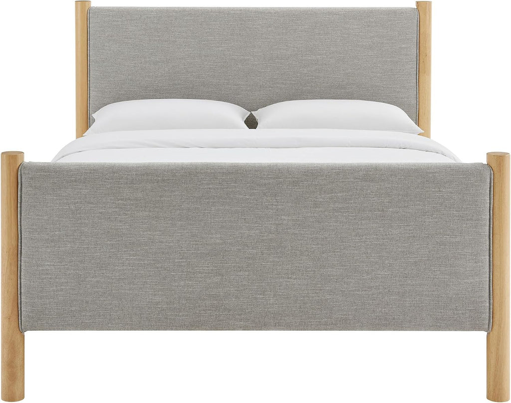 Modway Maven Full Bed Frame in Wheat Oak with Upholstered Fabric Headboard and Footboard – Wood Full Platform Bed Frame – No Box Spring Needed
