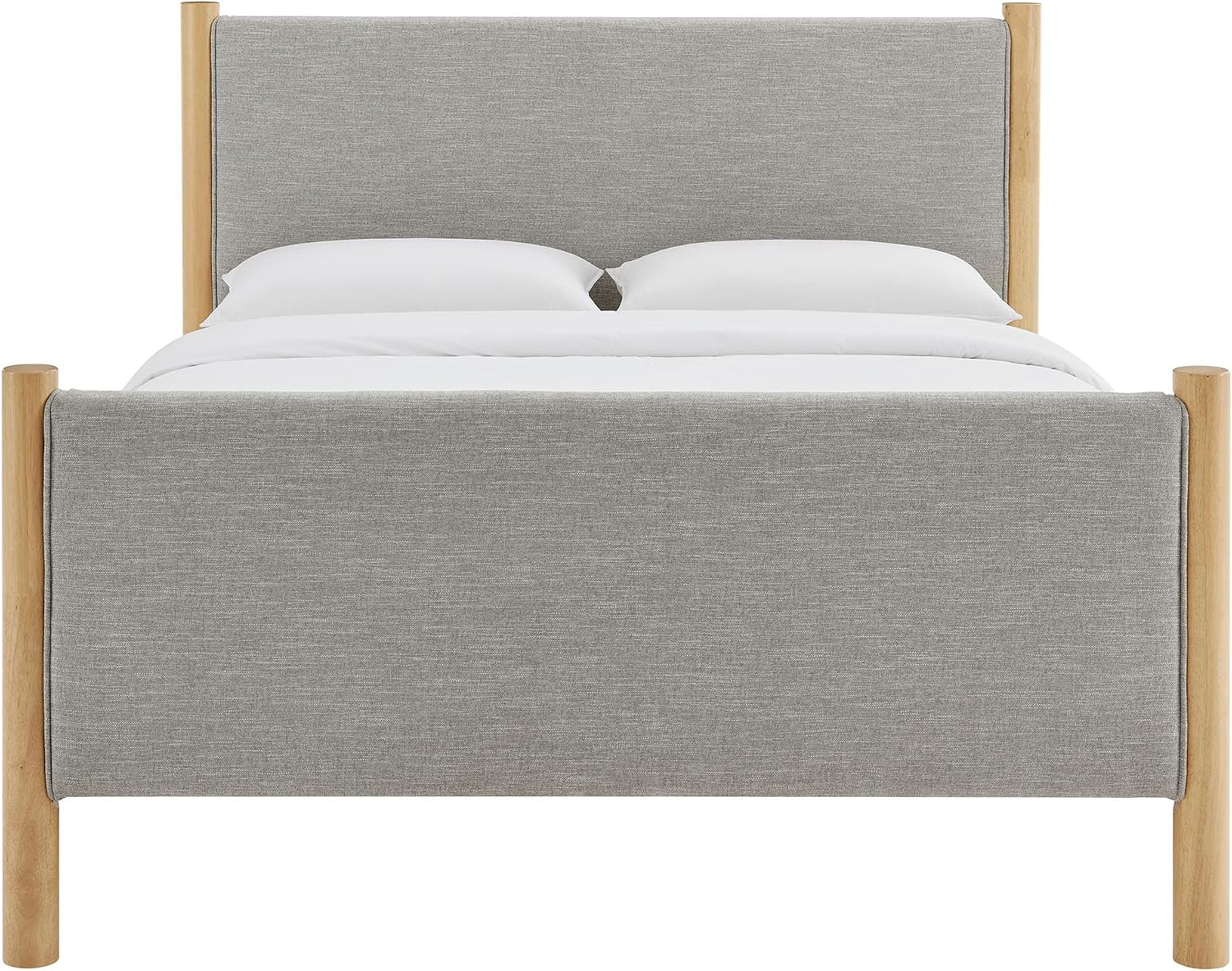 Modway Maven Full Bed Frame in Wheat Oak with Upholstered Fabric Headboard and Footboard – Wood Full Platform Bed Frame – No Box Spring Needed