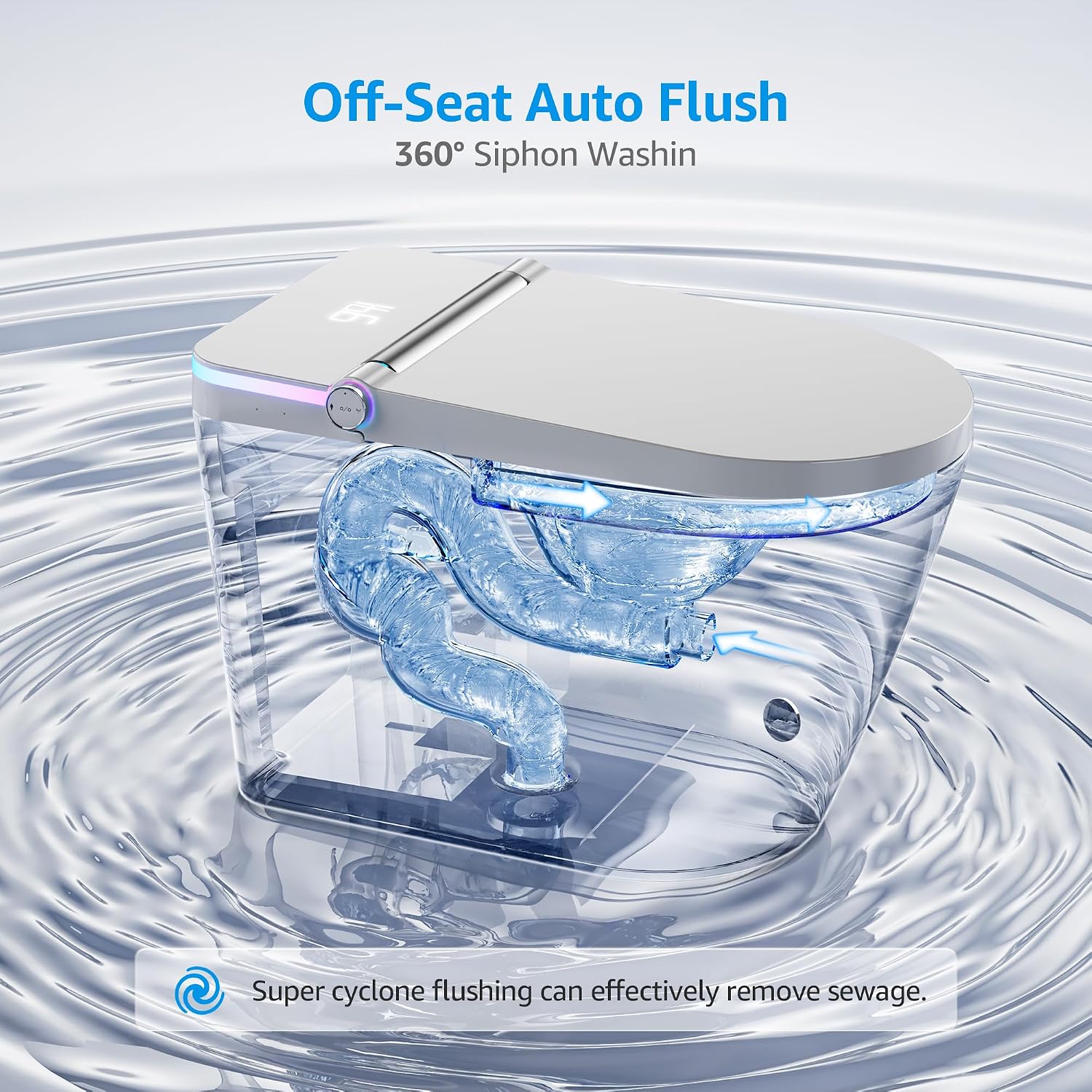 Smart Toilet with Bidet Built In, Heated Seat, Warm Water Wash & Dryer, Tankless Bidet Toilet with Foot Sensor & Night Light, Auto Open/Close Lid & Flush, Wireless Remote, 1.26GPF Water-Saving Design