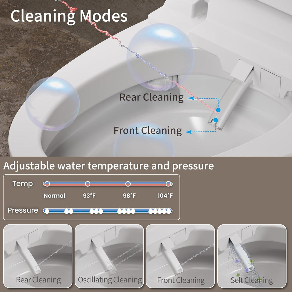 Smart Toilet, Auto Open/Close, Auto Flushing Bidet Toilet, Warm Water Sprayer and Dryer, Heated Seat, Elongated Egg Shape Tankless Toilet, 12'' Rough-in
