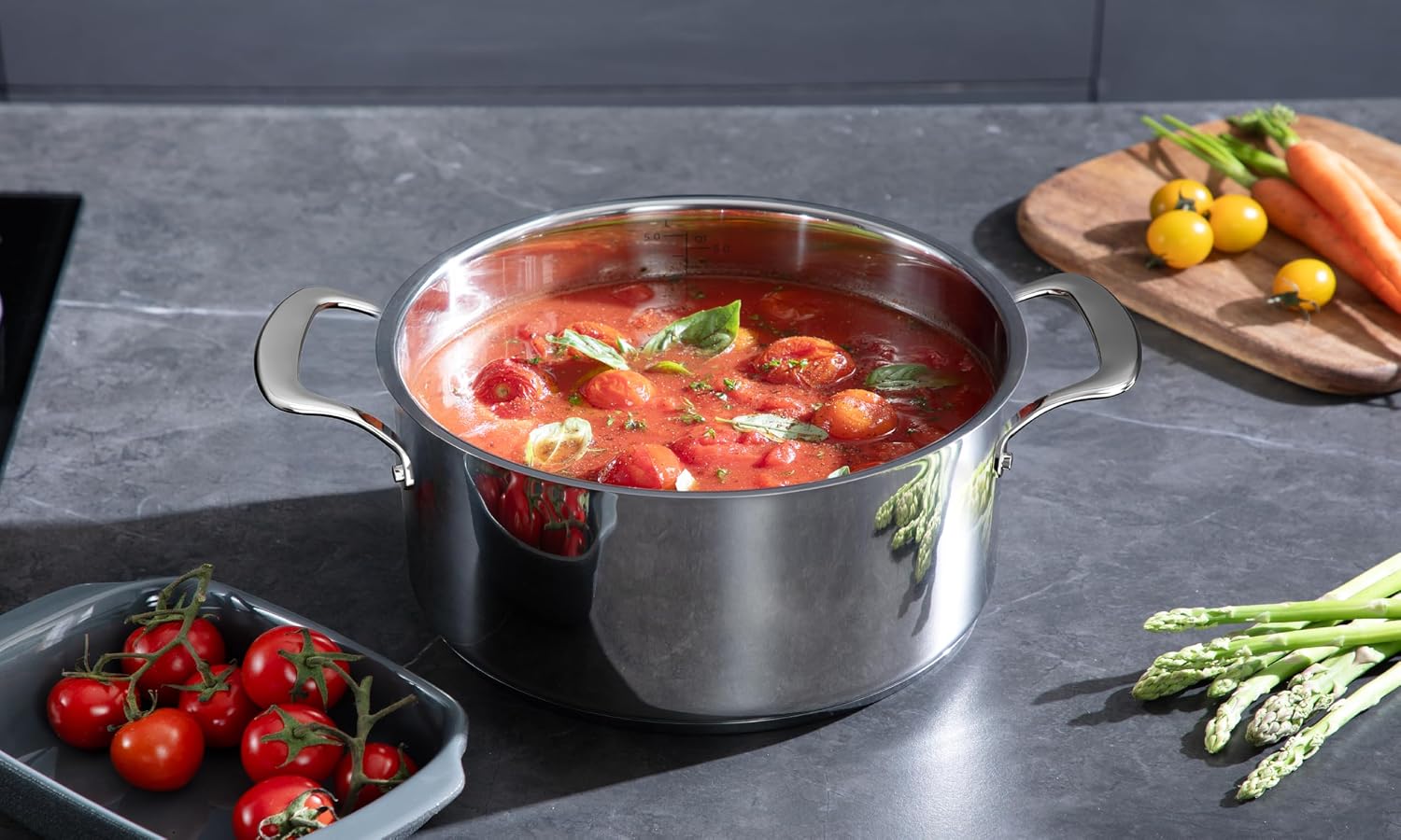 10 Piece Stainless Steel Pot and Pan Set, 5 Ply Clad, Includes Frying Pans, Saucepans, Saute Pan and Stock Pot, Compatible with All Cooktops, PTFE, PFAS and PFOA Free