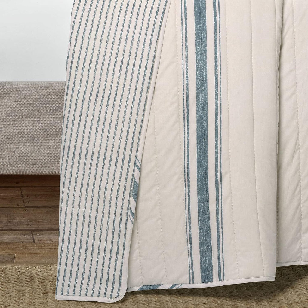 Lush Decor Farmhouse Stripe Reversible Cotton Quilt King Size 3 Piece Set Blue - Farmhouse Bedding Set King Quilt - Striped Bedding