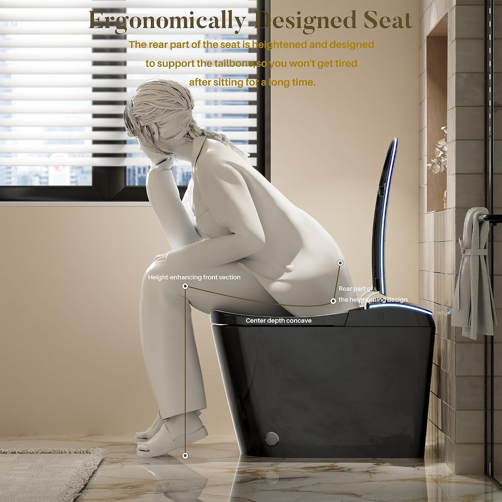 WinZo Smart toilet with bidet built in, Heated Seat,Female Cleaning, Warm Water & Dry Function, Modern Tankless Toilets, ADA Comfort Height Toilet, LED Display, Foot Sensor, 1.28GPF, 1000g MAP Flush