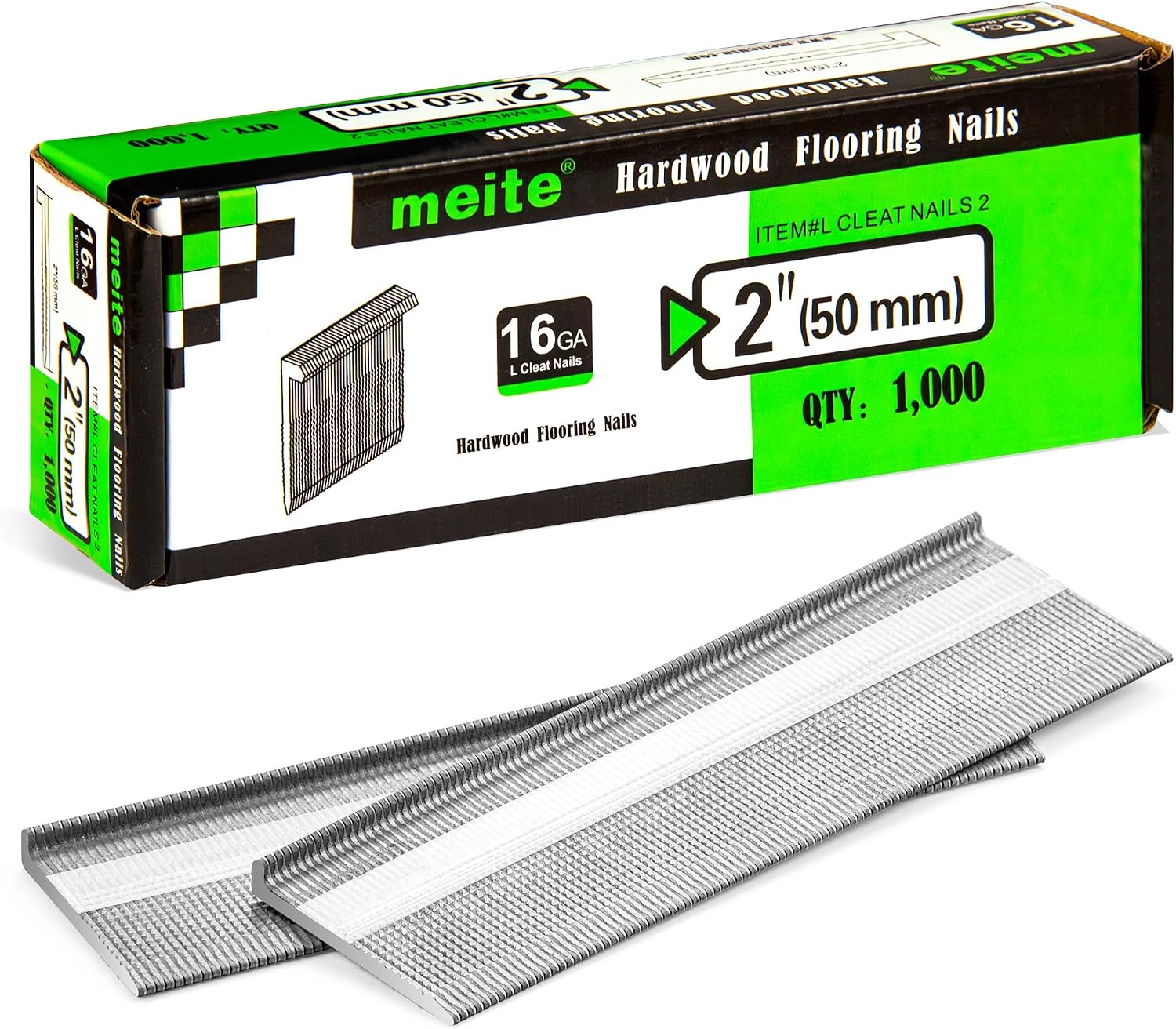 meite 16 Gauge Flooring Nails 2 Inch, 16GA L Cleat Nails Hardwood Flooring Nails for Flooring Nailer Gun (10 Boxes)