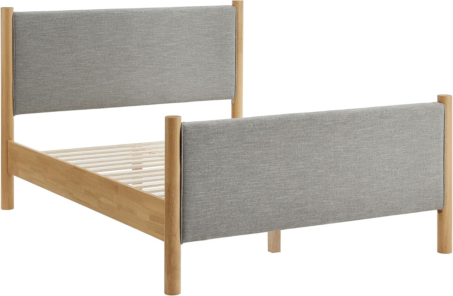 Modway Maven Full Bed Frame in Wheat Oak with Upholstered Fabric Headboard and Footboard – Wood Full Platform Bed Frame – No Box Spring Needed