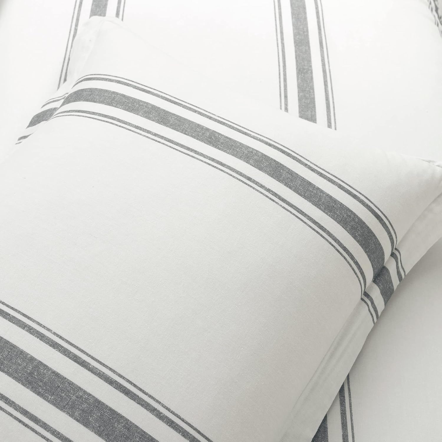 Lush Decor Farmhouse Stripe Reversible Cotton Comforter Set - 3 Piece Cozy Pinstripe Bedding Set - Classic Modern Rustic Charm Bedroom Decor - King, Dark Gray