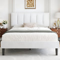 VECELO Full Bed Frame with Upholstered Headboard, Heavy-Duty Platform Bedframe with Strong Wooden Slats Support, No Boxing Spring Needed, Pure White