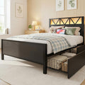 LIKIMIO Twin Bed Frames with 2 Storage Drawers, Charging Station and LED Lights, Platform Twin Bed with Headboard, Strong Metal Slats, No Box Spring Needed, Easy Assembly, Noise-Free, Black