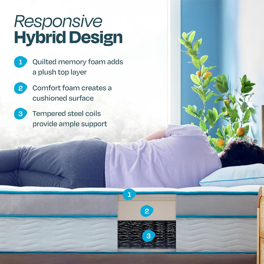 Linenspa 12 Inch Memory Foam and Spring Hybrid Mattress - Medium Plush Feel - Bed in a Box - Pressure Relief and Adaptive Support - Breathable - Cooling - Primary Bedroom - Twin XL Size