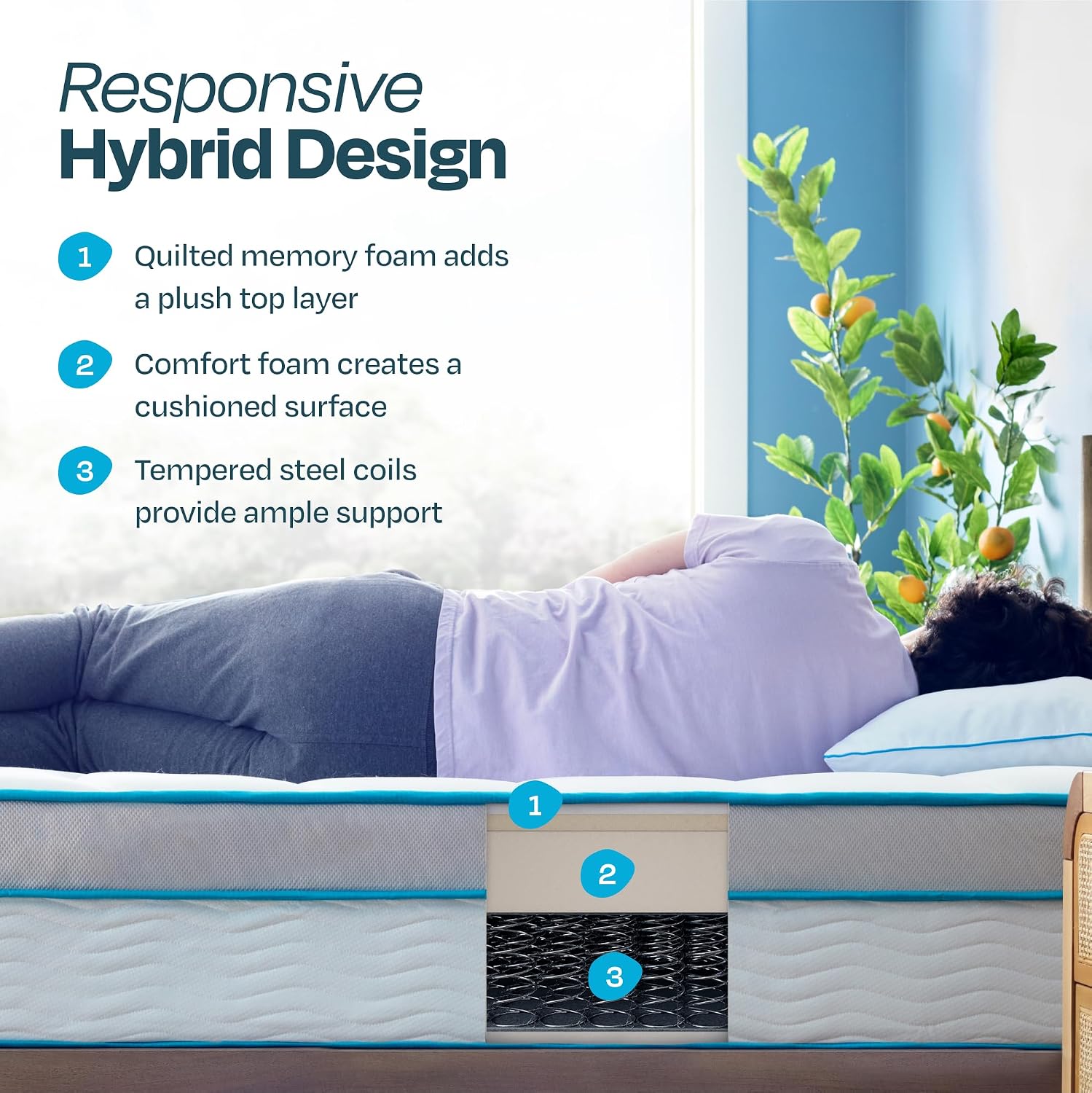 Linenspa 12 Inch Memory Foam and Spring Hybrid Mattress - Medium Plush Feel - Bed in a Box - Pressure Relief and Adaptive Support - Breathable - Cooling - Primary Bedroom - Twin XL Size