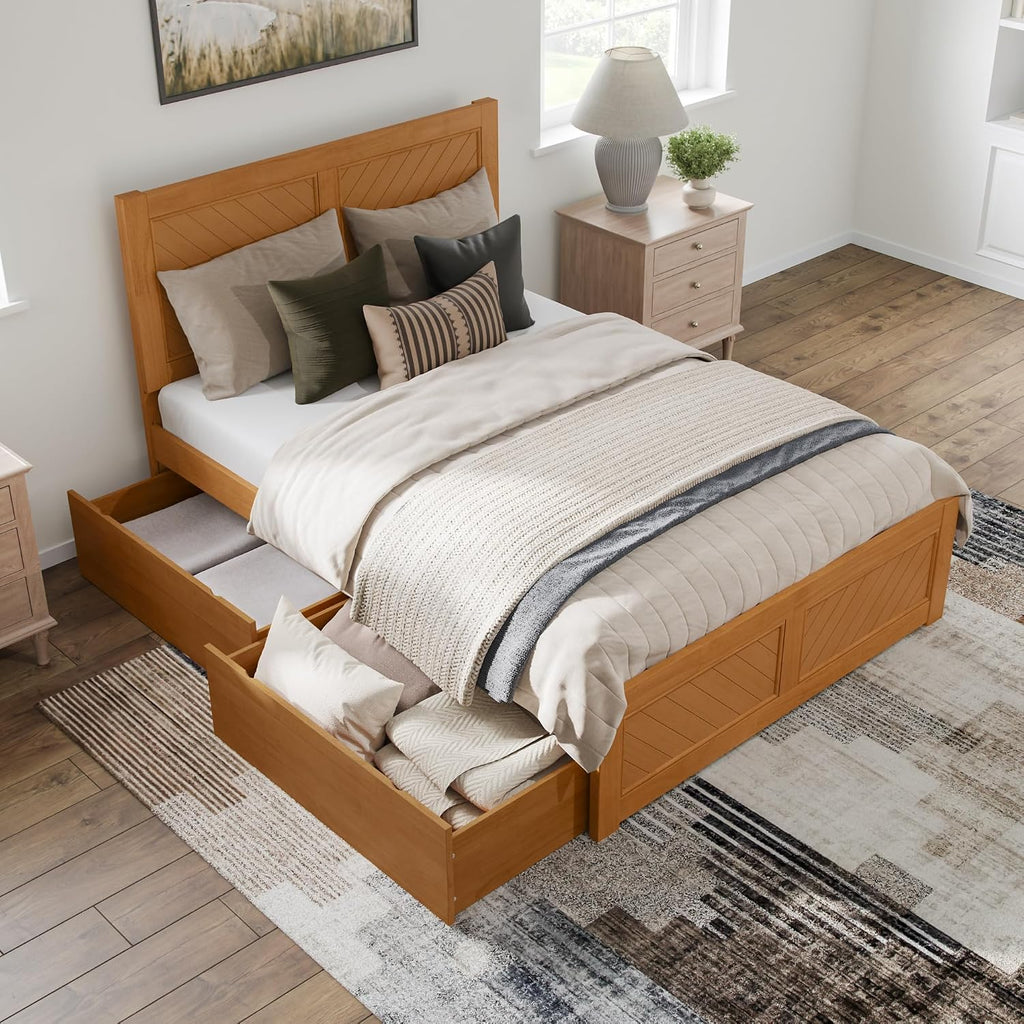 AFI, Canyon Full Platform Bed with Matching Footboard & Storage Drawers, Light Toffee