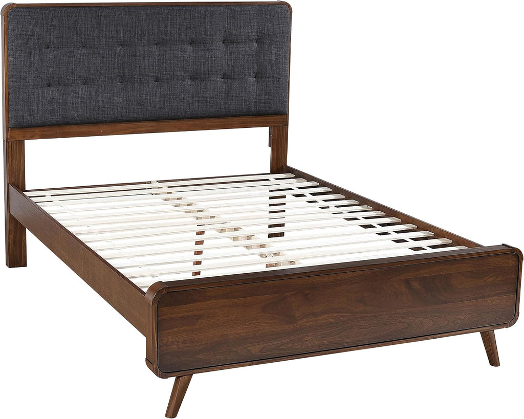 Coaster Home Furnishings - Robyn - Wood - Queen Platform Bed with Upholstered Headboard, Tapered Legs, Square Tufting - Bedroom - Dark Walnut - 205131Q