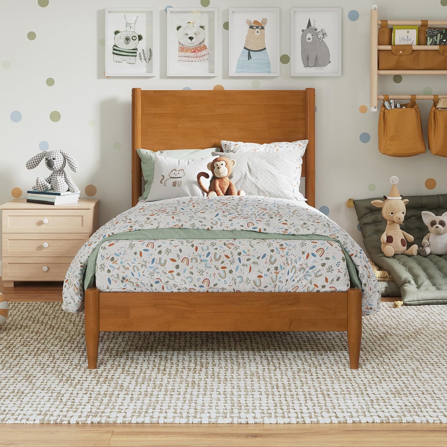 AFI, Pasadena Twin Solid Wood Low Profile Platform Bed, Light Toffee
