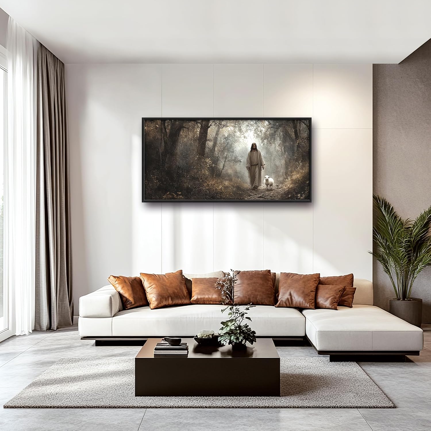 Vintage Christian Large Wall Art Framed Religious Wall Decor for Living Room Jesus Lamb Pictures Oversized Canvas Print Painting Modern Extra Large Artwork for Bedroom Office 60'x30'