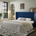 SHA CERLIN King Size Velvet Bed Frame with Wingback Headboard/Upholstered Platform Bed with Wooden Slats/Mattress Foundation/No Box Spring Needed/Easy Assembly/Blue