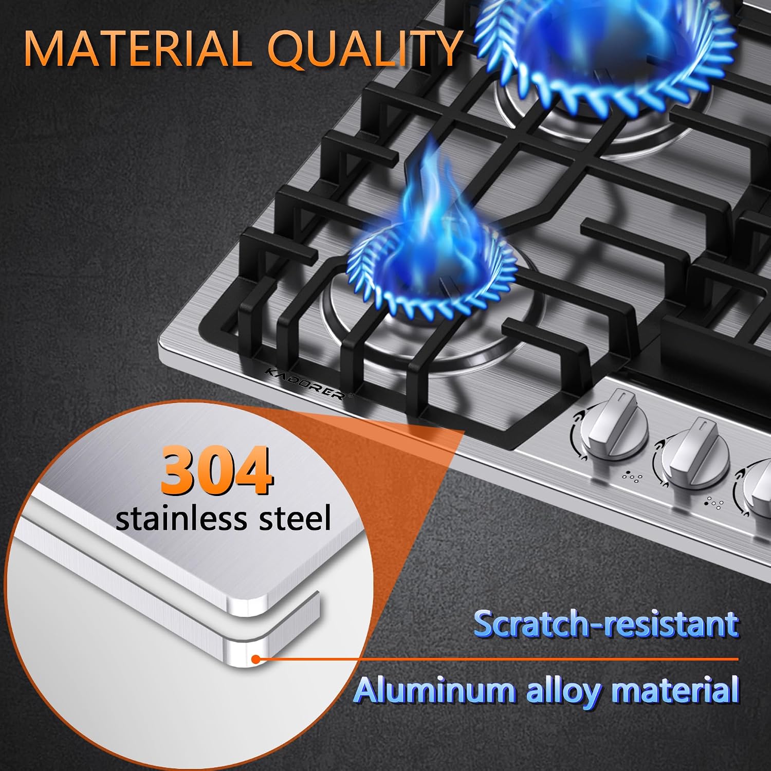 36 inch Gas Cooktop with Griddle, Bulit-in Gas Stove Top with 5 Burner, NG/LPG Convertible Cooktops, 5 Burner Propane Cooktop with Thermocouple Protection, Stainless Steel
