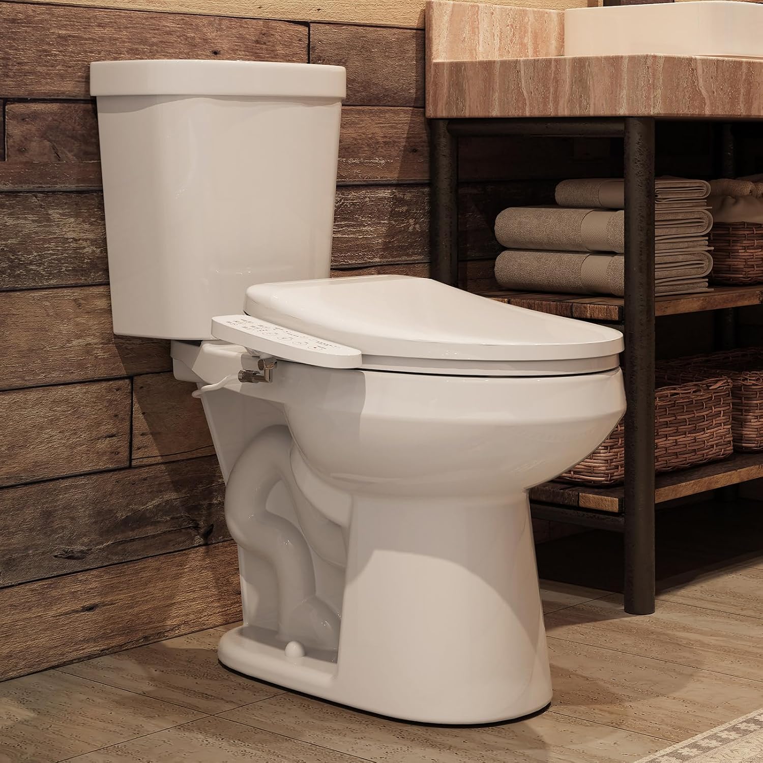 HOROW Two-Piece Elongated Tall Toilet with Smart Seat, 17 Inch ADA Height Toilet with Heated Seat, Powerful 1.1/1.6 GPF Dual Flush toilet, MAP 1000g, 12' Rough In High Bowl for Seniors, White