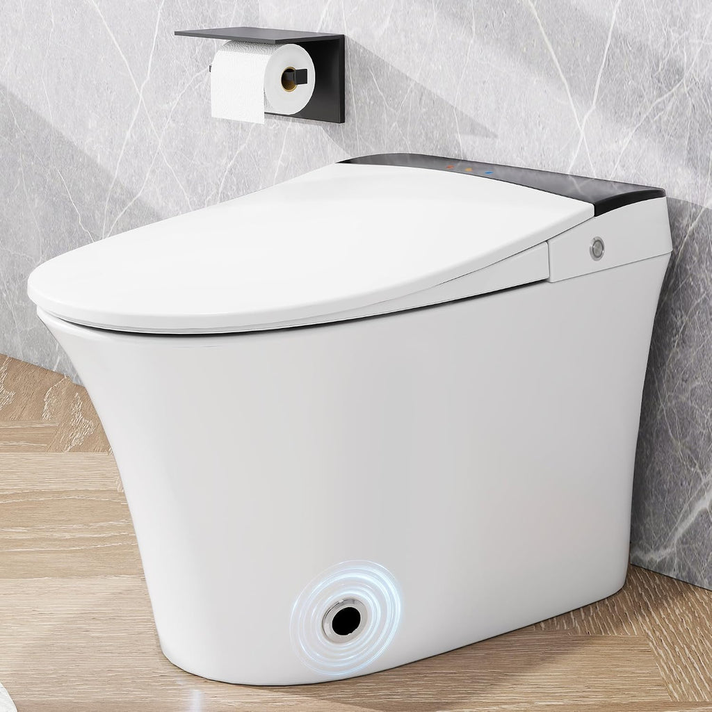 Smart Toilet with Heated Seat & Foot Sensor Flush, One Piece Tankless Toilet, Power Outage Flushing, Night Light, Soft Close Seat, 12' Rough-In, White Ceramic