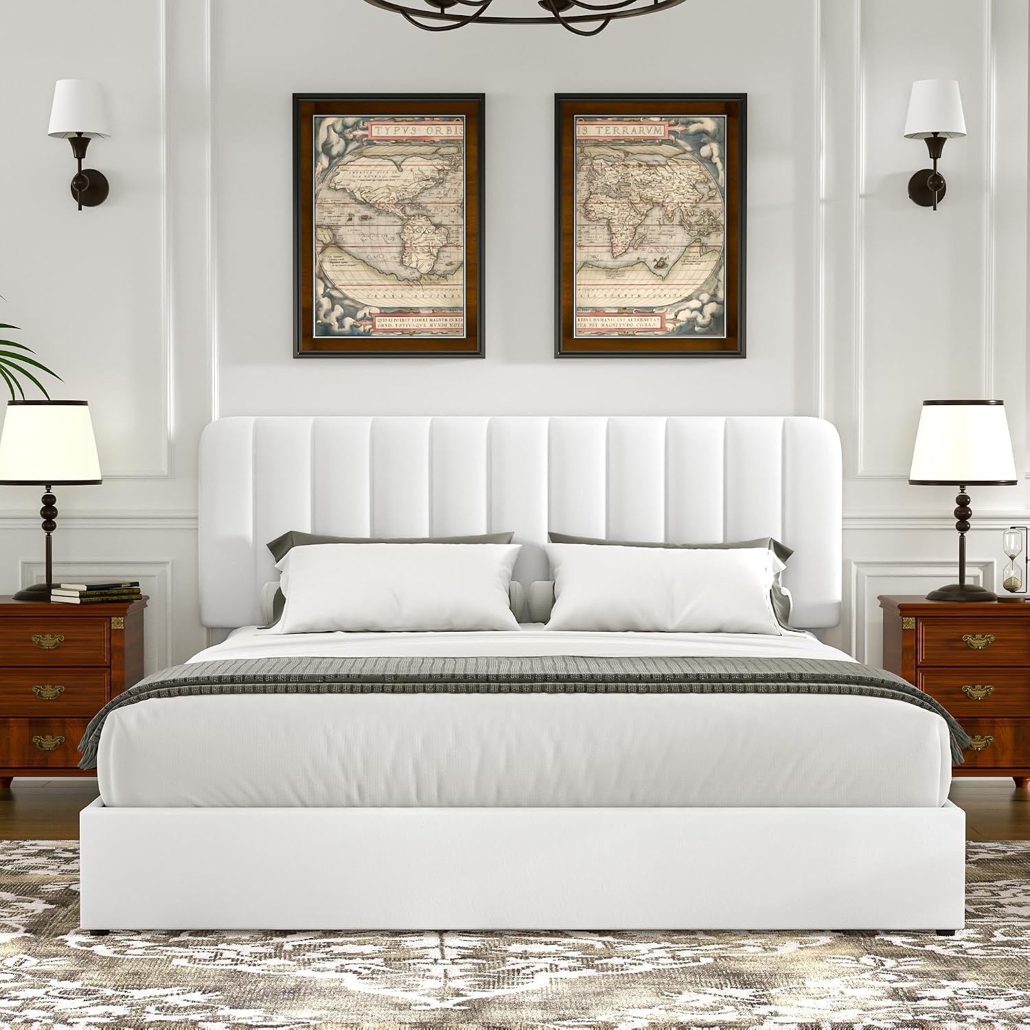 VECELO Queen Size Upholstered Bed Frame with 4 Drawers and Headboard, Velvet Platform Storage Bedframe, Wooden Slats Support, No Box Spring Needed,White