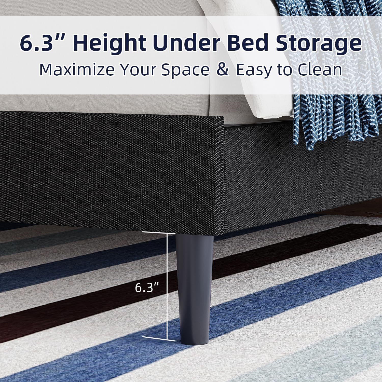 BarnFurin King Bed Frame, Upholstered Platform Bed with Button Tufted Headboard, Fabric Bed Frame with Wooden Slats Support, No Box Spring Required, Easy Assembly, Black