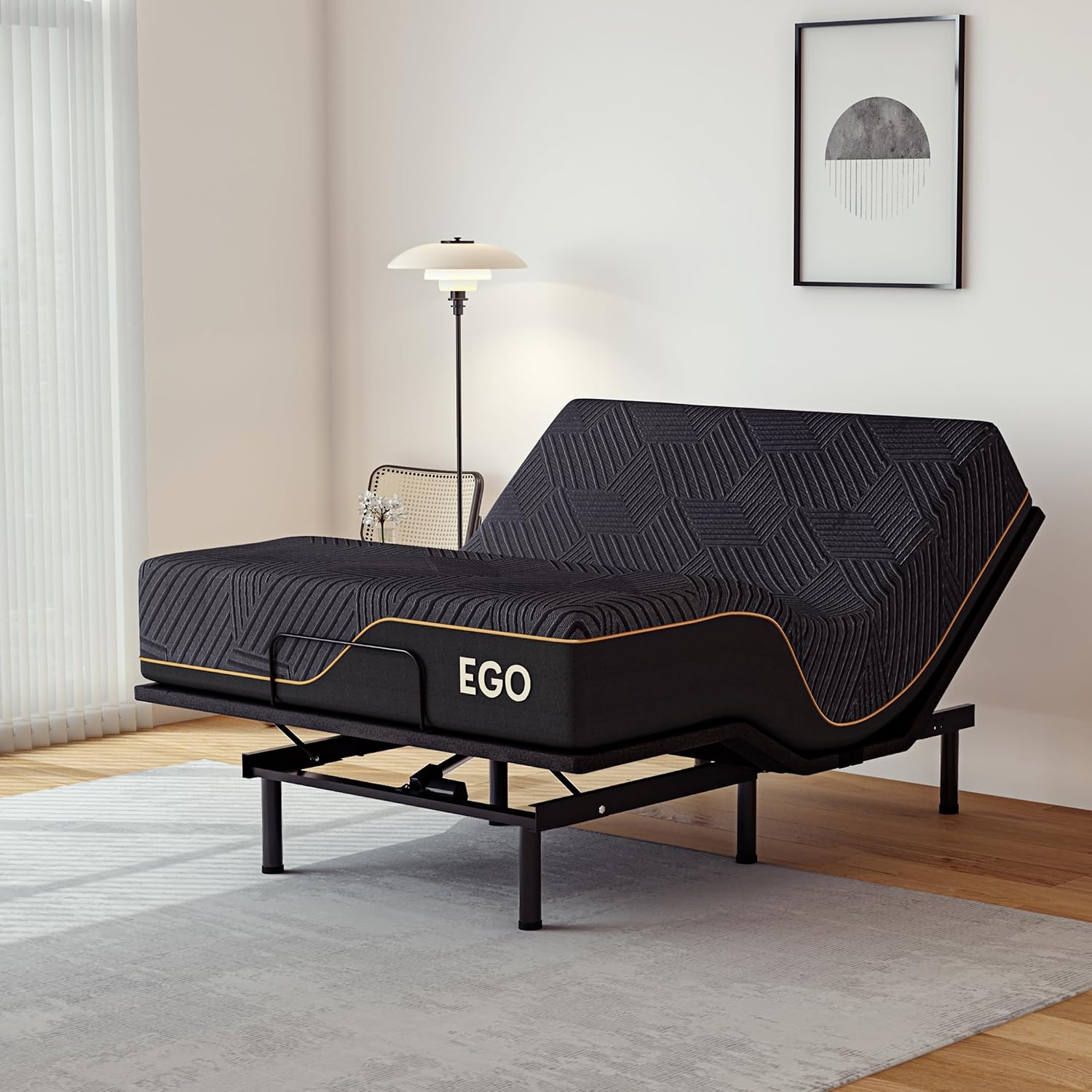 MLILY EGOHOME Adjustable Bed Frame Queen and 14 inch Memory Foam Mattress Set, Wireless Remote Adjustable Bed Base with 12' Adjustable Legs and Head and Foot Incline, Zero Gravity, Easy Assembly